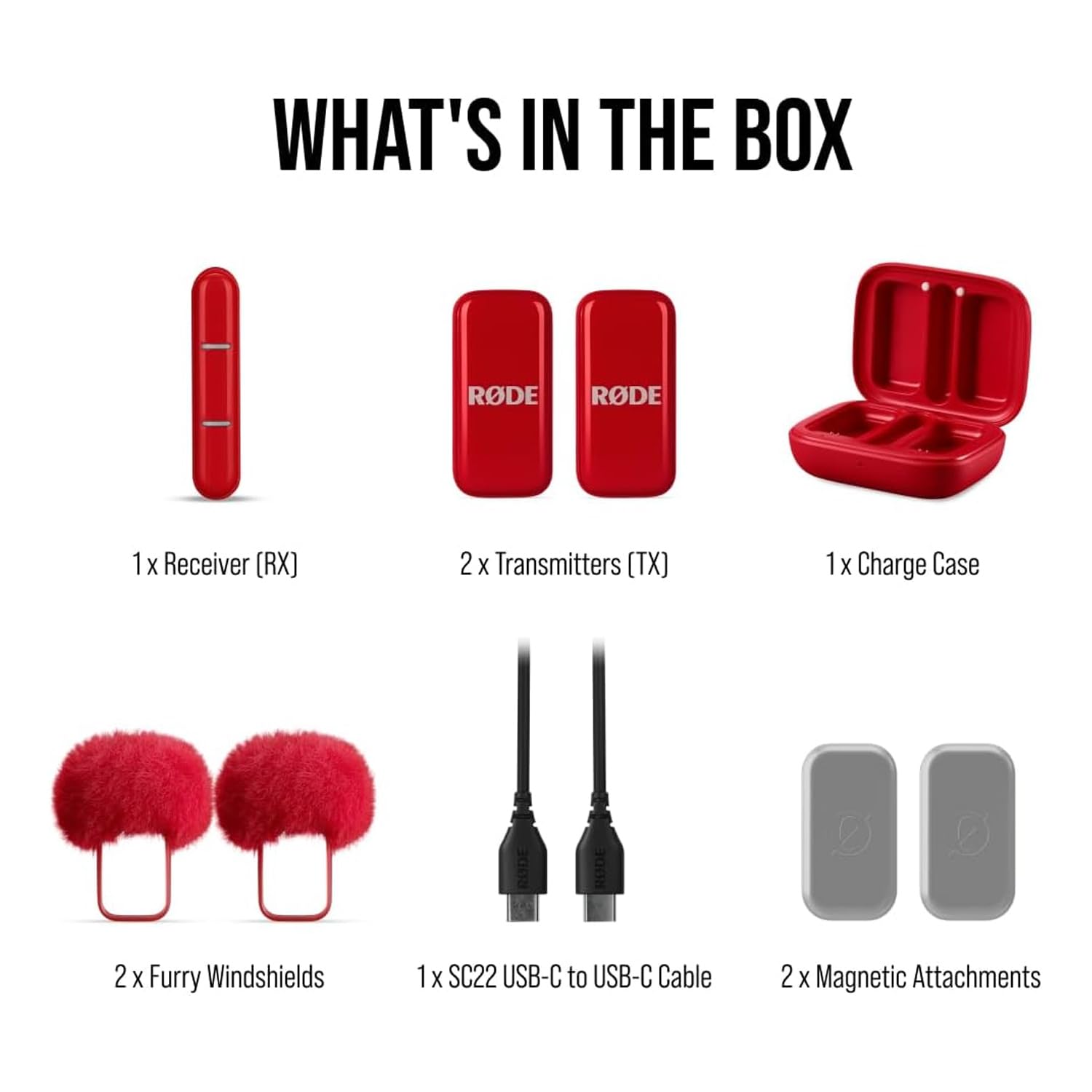 Rode Wireless Micro Drahtloses Mikrofon-System USB-C Rot mit Interview Micro Handadapter Rot und keepdrum Tuch