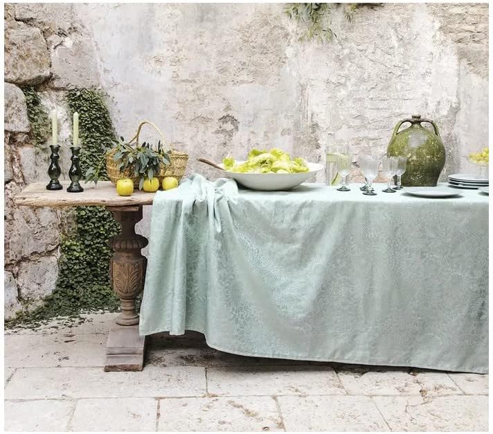GARNIER-Thiebaut, Mille Guipures, mantel jacquard francés de jade, 100% algodón, 71 x 118 pulgadas