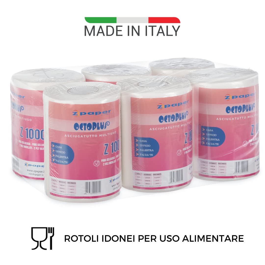ZPAPER - 24 Rotoli Asciugatutto - Rotoloni Asciugatutto carta multiuso. Pura Cellulosa, 2 Veli, Anima a Spirale. Bobine carta asciugatutto