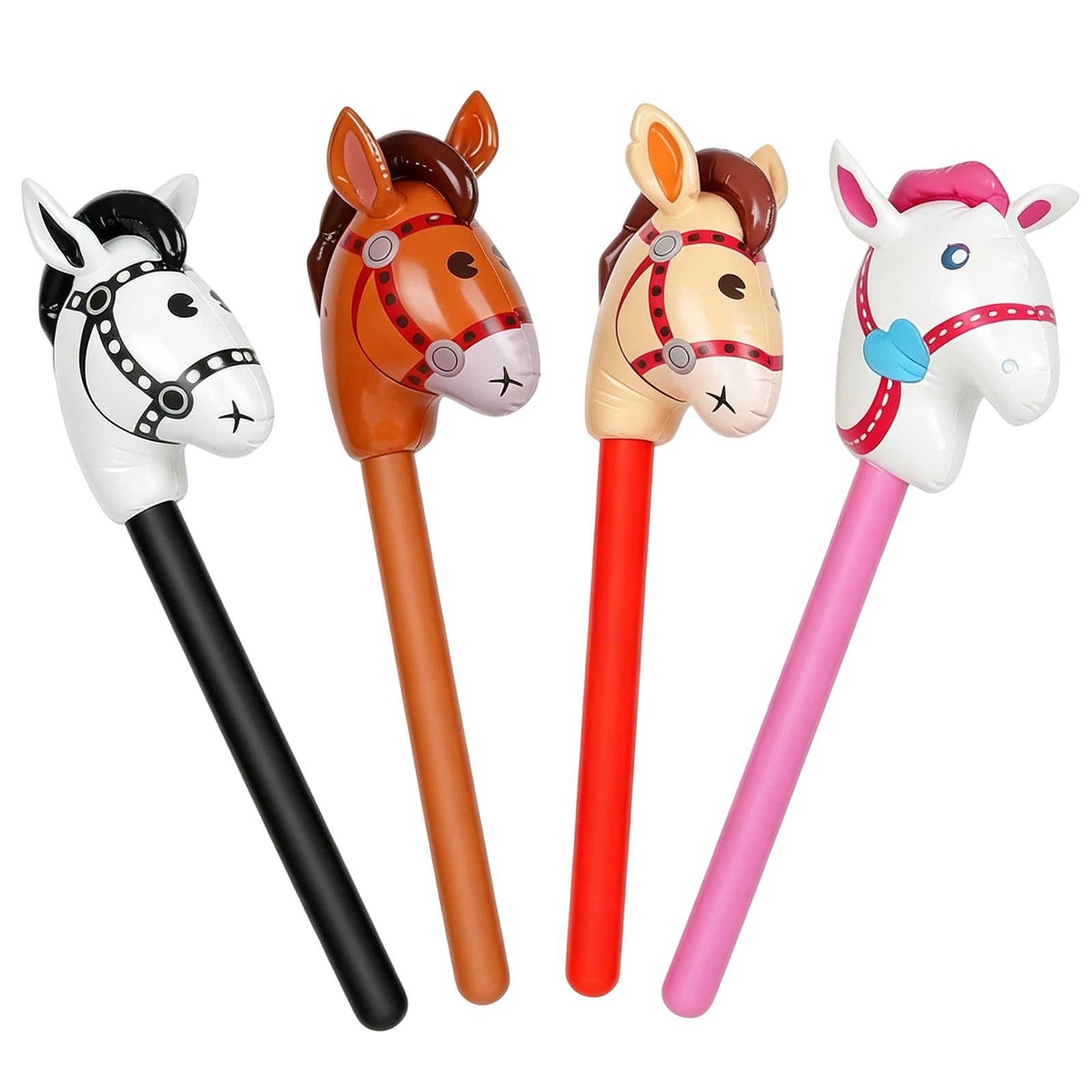 Kuwuarg Inflatable Horse Sticks，4 Pcs Inflatable Horse Stick, Blow Up Horse, Inflatable Hobby Horse for Themed Birthday Parties and Cowboy Events