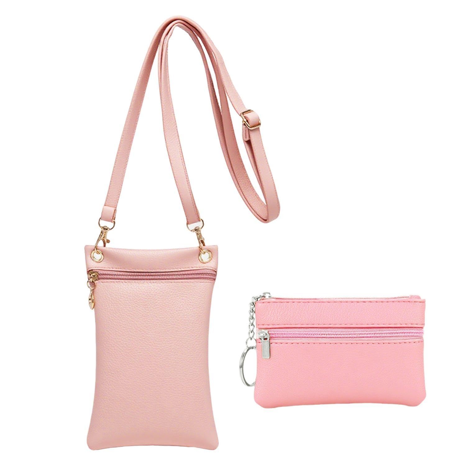Rnskfg Women's Pink 1 Crossbody Bag And 1 Coin Wallet, Simple Shoulder Bag, Mini Short Wallet, Crossbody Bag, Can Store Cash, Coins, And Cards.