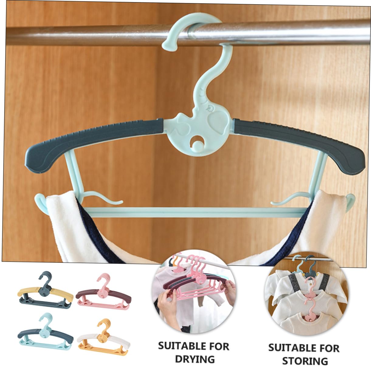 Gatuida 20 Stück Einziehbares Kleiderbügel für Babys und Kinder mit Rutschfestem Pp Material Kreativer Elefantenform für Schränke und Wäschetrocknung Zuhause Zufällige Farbe