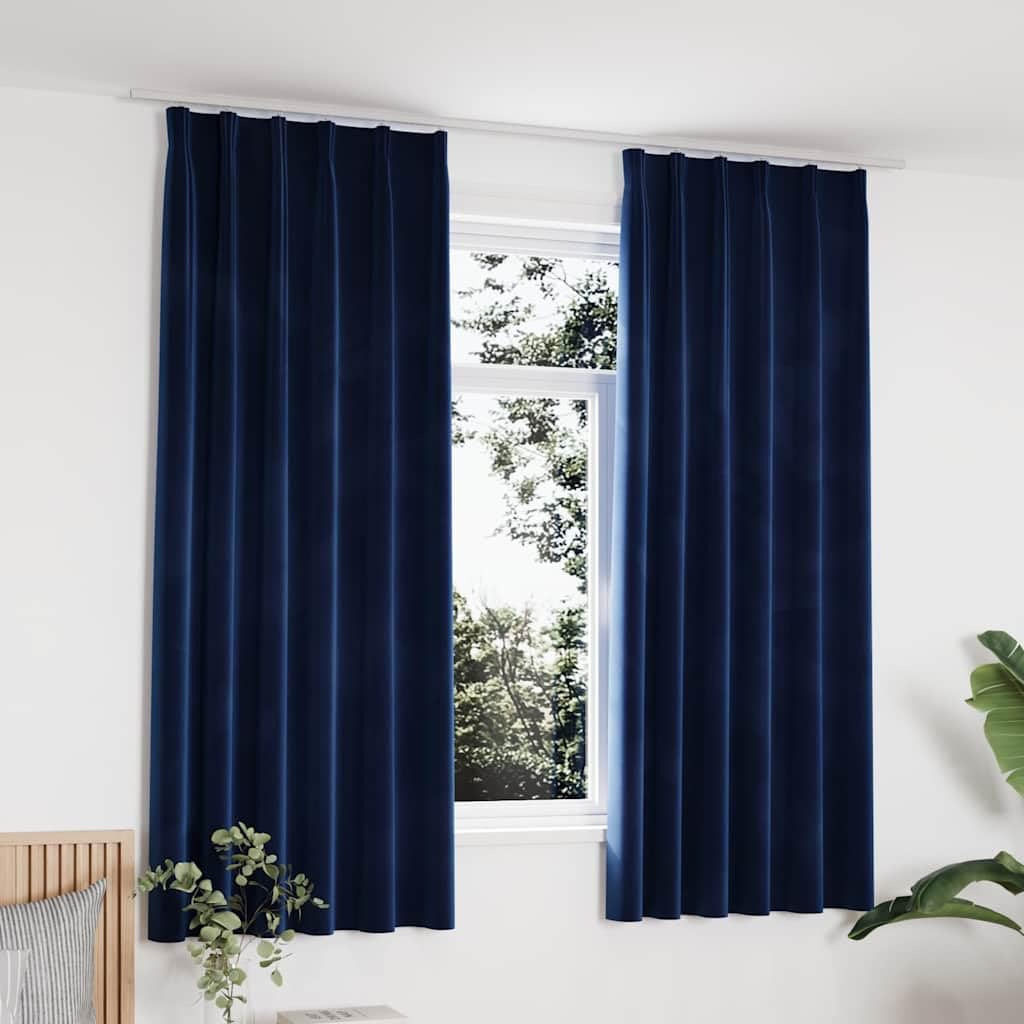Lot de 2 rideaux en velours bleu foncé - 140 x 175 cm