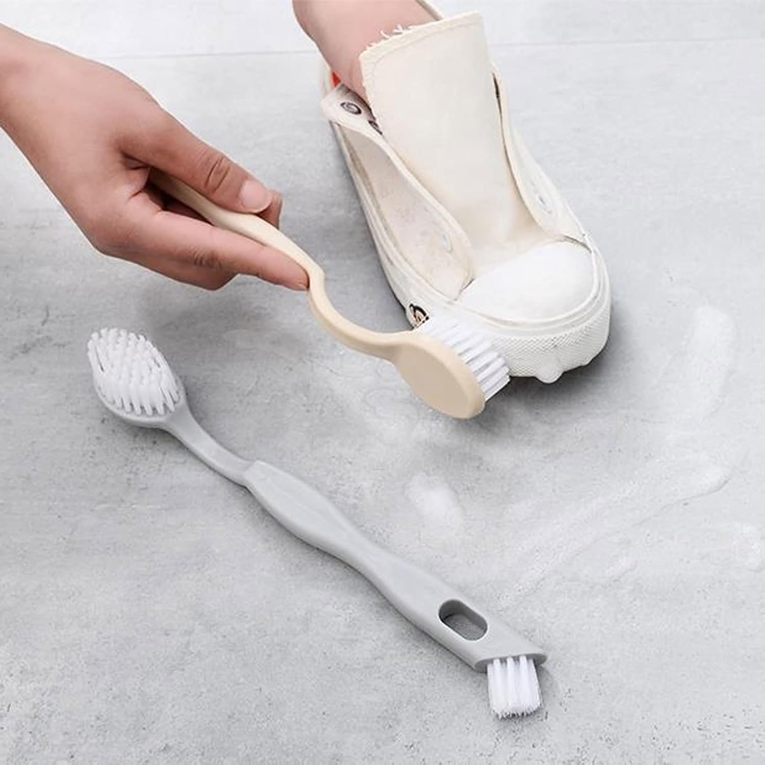 Long Handle Cleaning Brush Washing Tools Shoe Accessories Double Headed Soft wool (Color : Green)