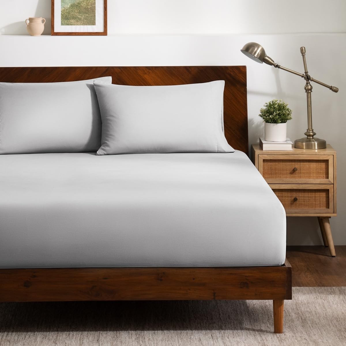 Bare Home Fitted Sheet + Pillowcase Set (Split Head Flex King, Light Grey)