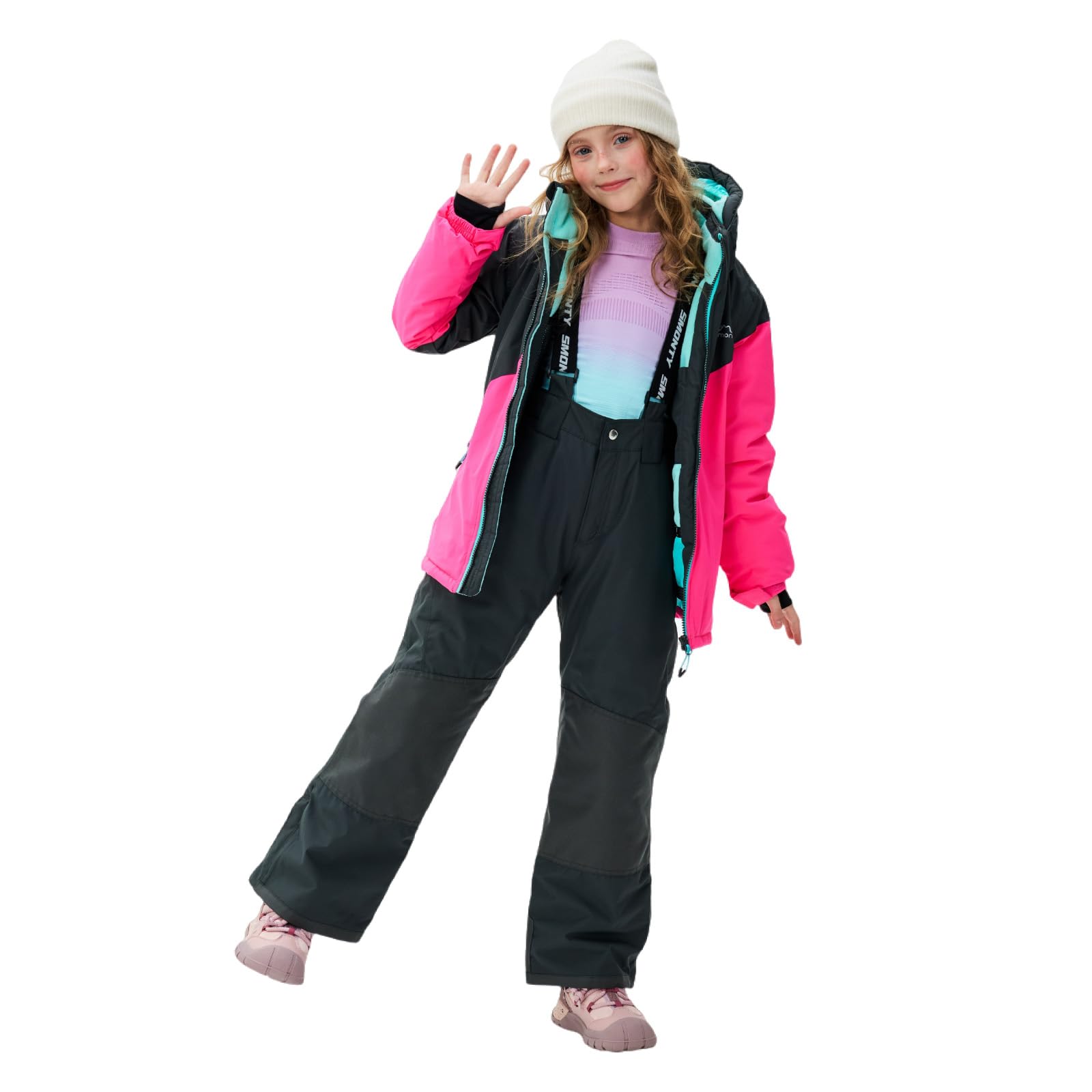SMONTY Kids Snowsuit for Girls Boys Winter Ski Jacket & Pants Set Hooded Set Windproof Waterproof Warm