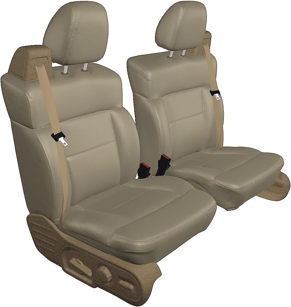 Durafit Seat Covers, C1999-L4 - Exact Fit for 2003-2007 Chevy Silverado, Avalanche & GMC Sierra Front Buckets, Dual Electric Seats & Integrated Seat Belts - Waterproof Taupe Leatherette