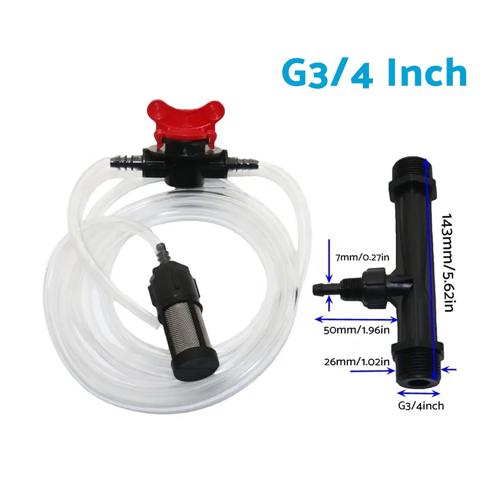 ALINREDBX Irrigation Fertilizer Injector, G3/4 Garden Irrigation Device, Venturi Fertilizer Injector Garden Irrigation Device Kit Fertilizer Injector Switch Filter Water Tube