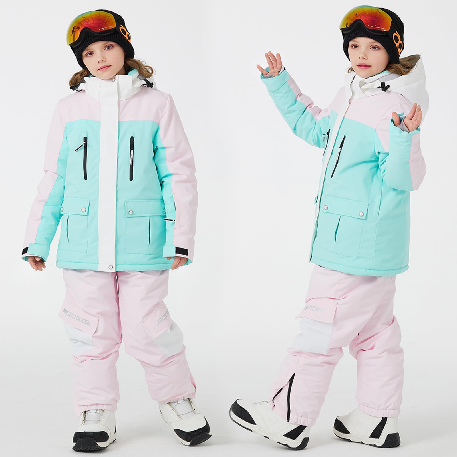 Combinaison de Ski Garçon Enfant à Capuche Coupe-vent et Imperméable Combinaisons de Neige Fille Chaude Vêtements de Ski pour Hiver
