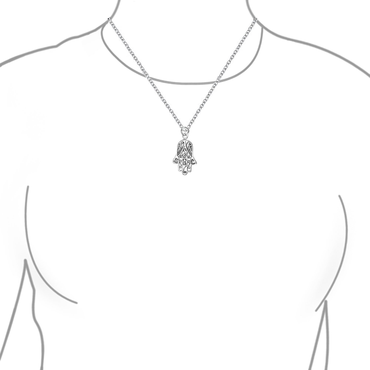Bling Jewelry Yoga Delicada Filigrana Remolino Amuleto Talismán Fátima Mano De Dios Hamsa Colgante Collar Para Mujeres Para Adolescentes .925 Plata De Ley