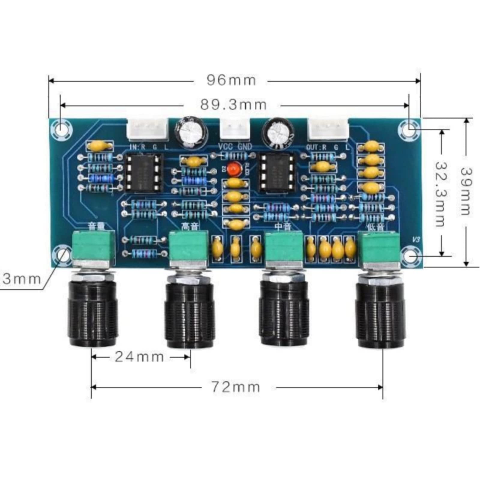 Audio Amplifier, Digital Power Amplifier Board DC 12-24V Preamplifier Parts with 2-Sound Channel High Medium Bass Adjustment and Cable