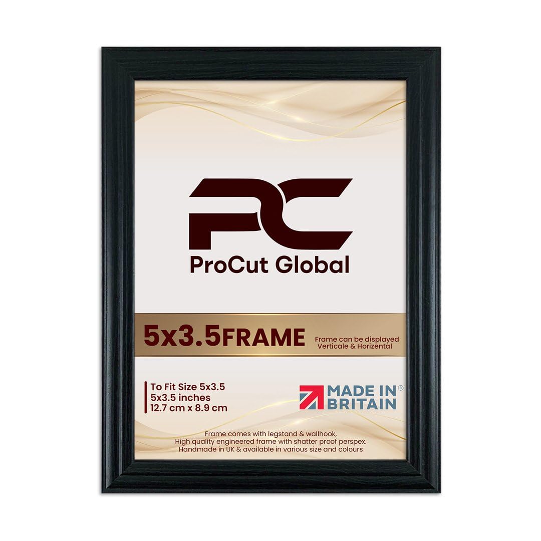 Procut Global 5X3.5 Black Picture Frames - Classic Wooden Photo Frame with Shatterproof Perspex for Wall or Tabletop - Perfect for Posters, Certificates & Prints - Sizes & Colors Available