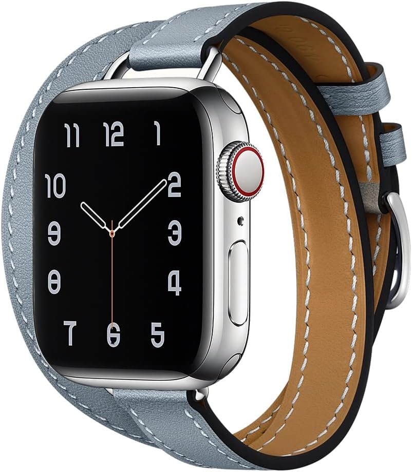 Double Leather Band Compatible with Apple Watch 38/40/41mm 42/44/45mm,Women Slim Leather Watch Strap Double Tour Bracelet Replacement for iWatch SE Series 7 6 5 4 3 2 1