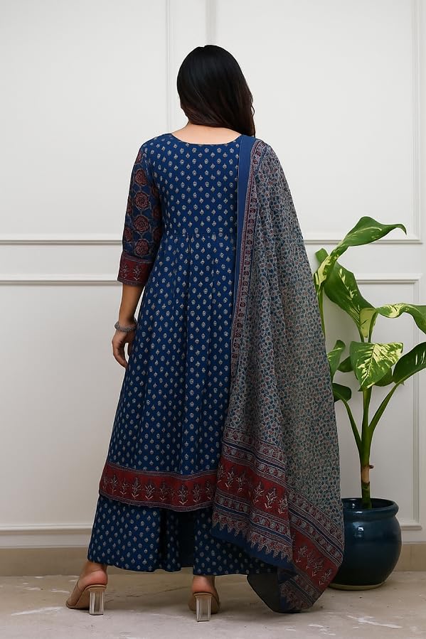 Image of KLOSIA Women Printed Anarkali Kurta and Pant Set with Dupatta