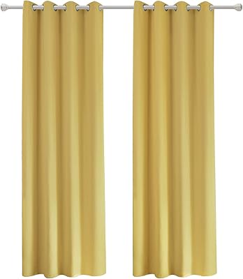 WOLTU Blackout Curtains Eyelet Bedroom Super Soft Thermal Insulated for Home Decoration Curtains for Living Room, 53 x 89 Inch (135 x 225 cm), Yellow 2 Panels