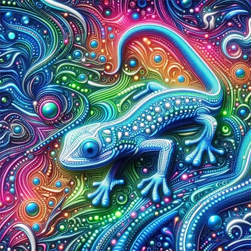 Image of AiYuanzsh 5D Diamond Painting Kits for Adults, Colorful Spotted Gecko Abstract Diamond Art Kits for Adults Beginner, DIY Full Drill Round Paint by Diamonds Dot Gem Art Wall Decor 13.8x13.8 Inch