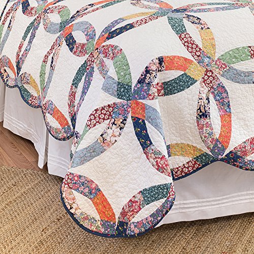 C&F Home Heritage Double Wedding Ring Luxury Vintage Patchwork Twin Sham 2 Piece Machine Washable Quilt 100% Cotton Lightweight Reversible Bedspread Coverlet Set Twin 2 Piece Set White #TOP2