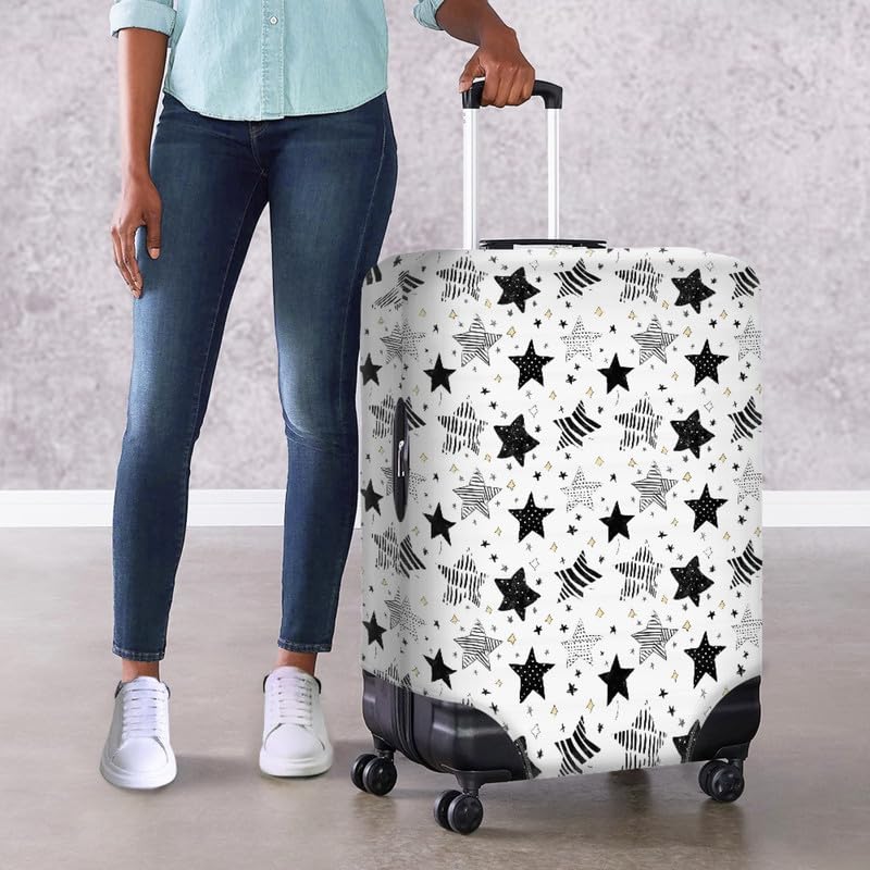 Black White Starry Sky Print Travel Luggage Cover Polyester Cartoon Stripe Spot Star Thickened Suitcase Cover With Concealed Zipper Anti-Scratch Spandex Protective Covers -XL4