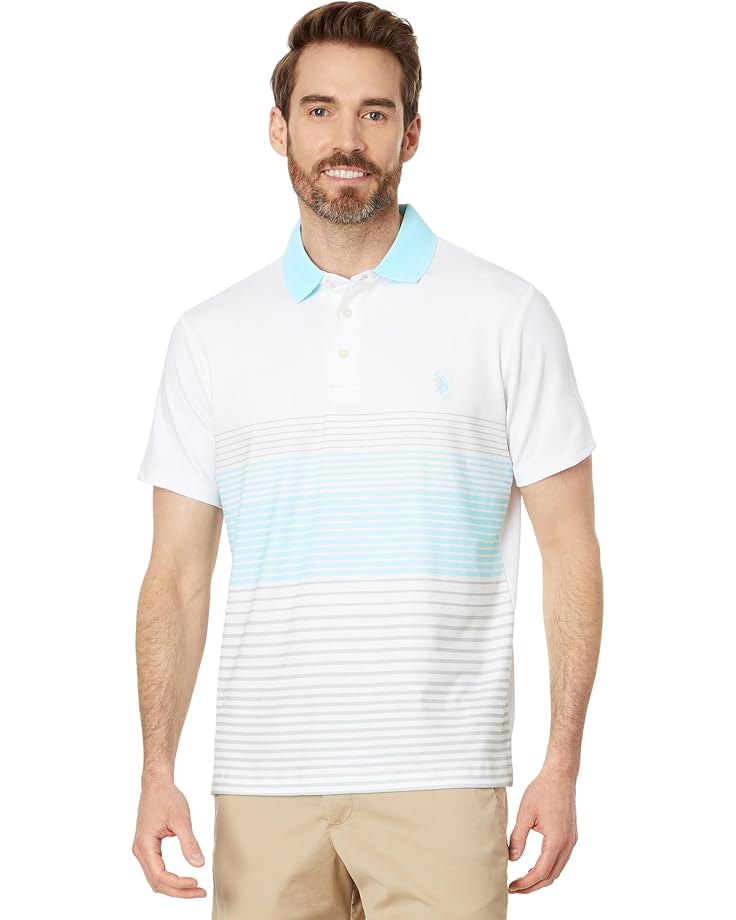 U.S. POLO ASSN. Poly Spandex Interlock Engineered Print Stripe Short Sleeve Polo Shirt - Main View