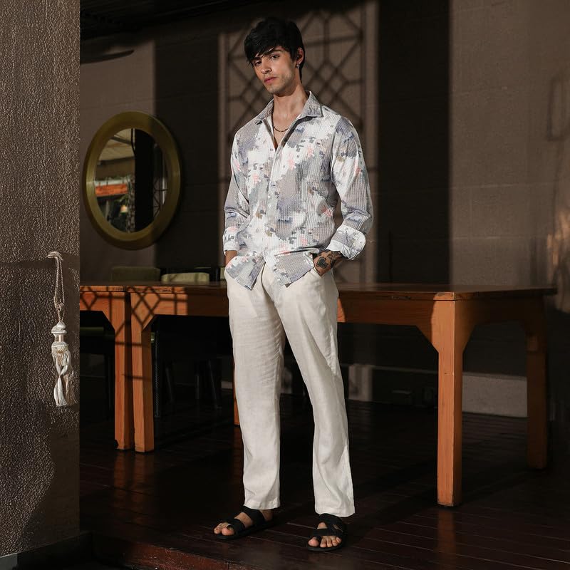 Image of CAHOOT Men's Bisque Shirt Casual Wear | Spread Collar | Long Sleeve | Button Closure | Shirt Crafted with Comfort Fit for Everyday Wear