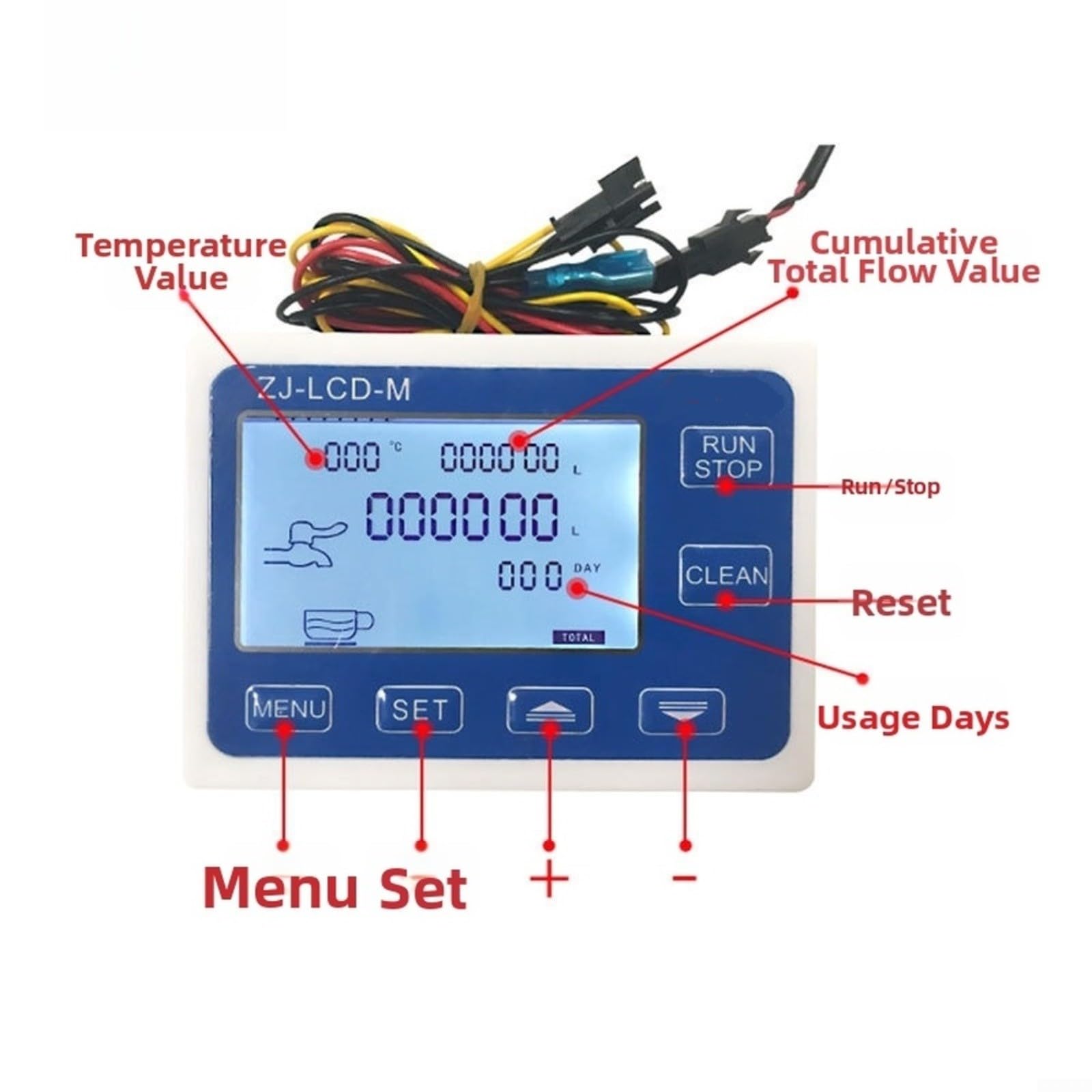 Contador de agua digital G1/2 con pantalla LCD de 4 pulgadas para medición de caudal de 1 a 30 l/min, regulación de la cantidad 0,1 – 9999 L, señal de impulso, kit con válvula solenoide y