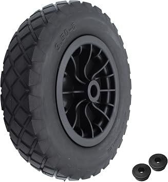 Wheelbarrow Wheel 33cm 13 inch Puncture Proof Flat-Free, 3.50-8 Solid Tyre, Replacement Wheel, Plastic Hub - 25mm & 13mm Bore