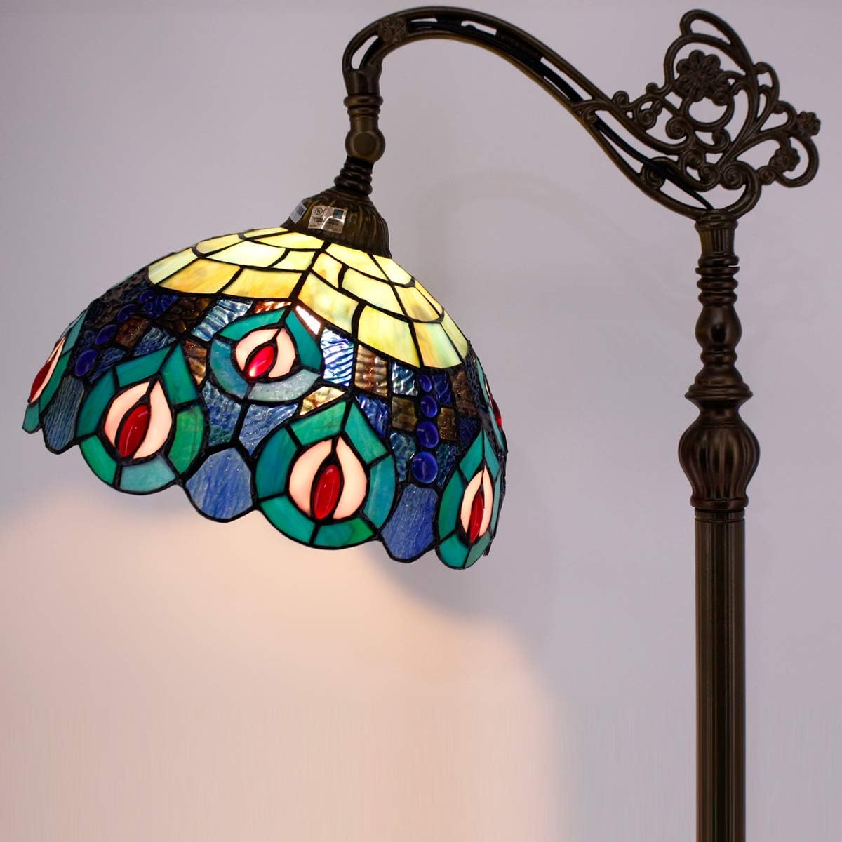 New Arrivals Tiffany Floor Lamp LED 64 Tall Industrial Pole Vintage Boho Stained Glass Peacock Standing Corner Bright Reading Light Bronze Arched Adjustable Living Room Kids Bedroom Farmhouse Office WERFACTORY