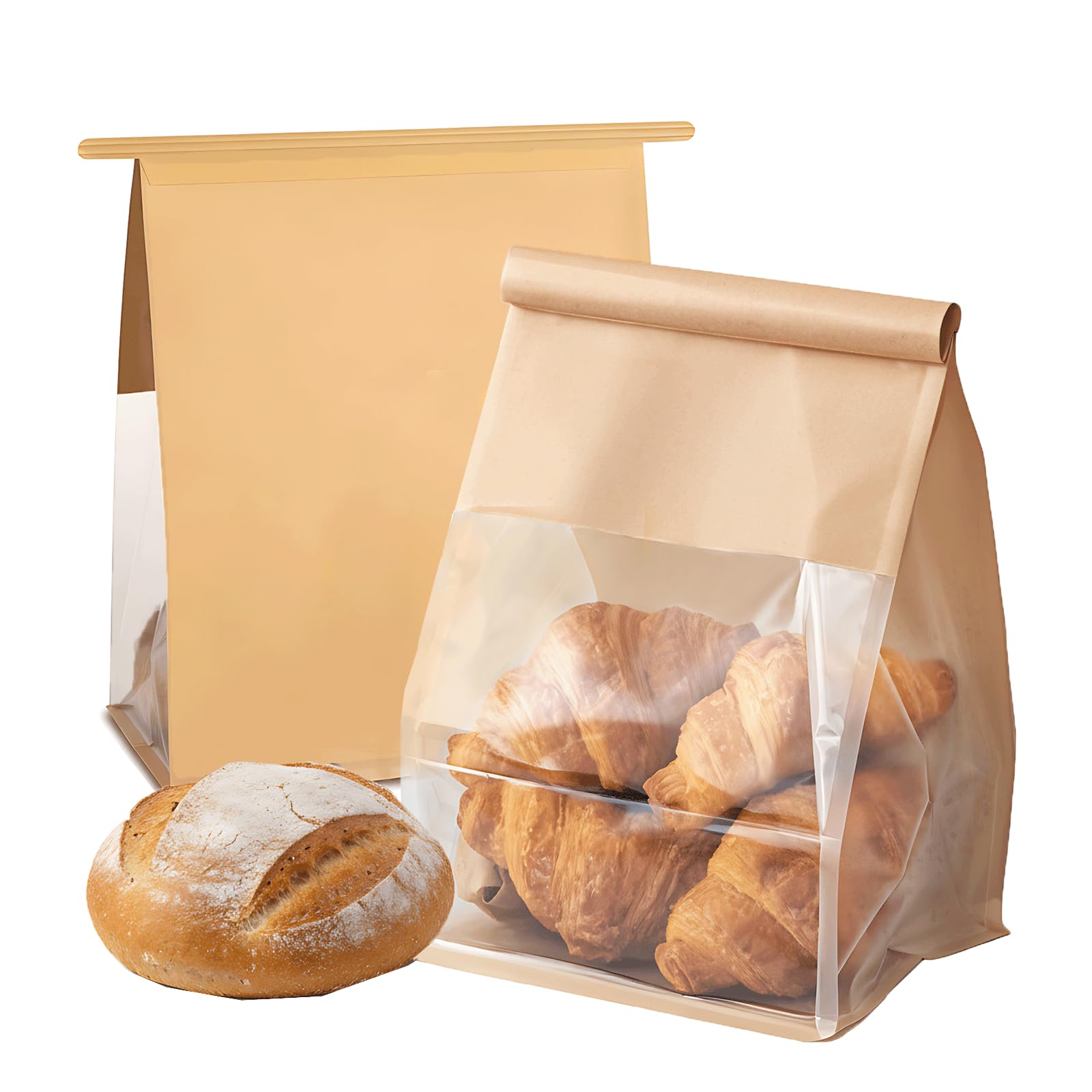 Photo 1 of Roppolo 50 Pcs Bread Bags for Homemade Breads with Window, 6.3 x 5.1 x 10.3 Inch Tin Tie Tab Lock Resealable Bakery Loaf Bags for Packaging Sourdough Bread, Cookies, Bagels, Pastry