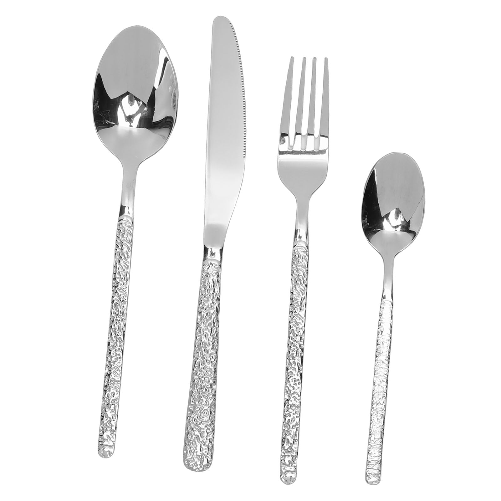 Juego de Cubiertos de Acero Inoxidable Martillado, Elegante Juego de Cubiertos para Mesa de Comedor, 24 Piezas para Boda en Casa (Plata)