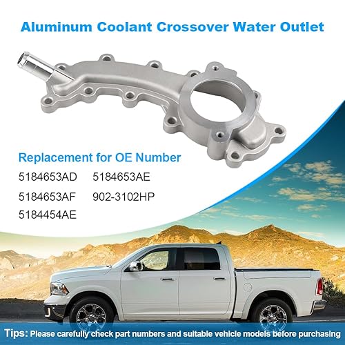 Miniatura 7 de Salida de agua cruzada de refrigerante de aluminio compatible con Chrysler Town & Country 200 300 Dodge Charger Durango Grand Caravan Journey Jeep