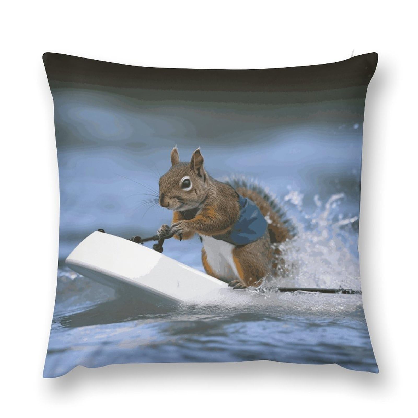 Water Skiing Squirrel Throw Pillow Cover 24 "x24 " Wrinkle&Fade Resistant Cozy Soft Plush Pillow Case Protector Double-sided Personalized Pillowcase Pillow Shams Cushion Cover for Home
