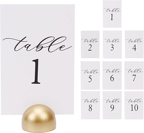 Moderna tarjeta de números de mesa cursiva con soporte redondo para recepción de boda, restaurante, fiesta de eventos, 4 x 6 pulgadas (juego de 10,