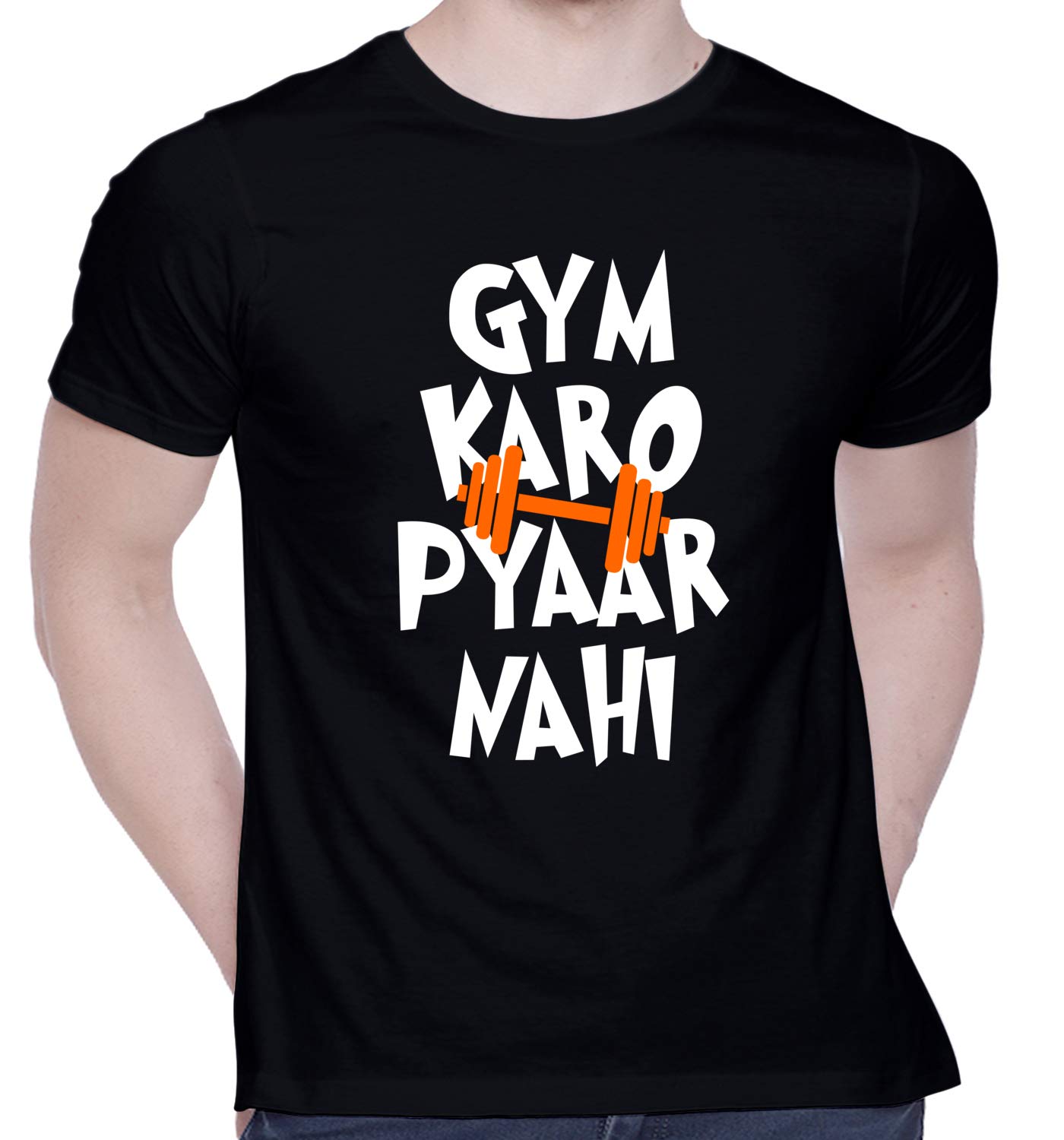 CreativiT Graphic Printed T-Shirt for Unisex Gym karo pyar nahi! Tshirt | Casual Half Sleeve Round Neck T-Shirt | 100% Cotton | D00274-7