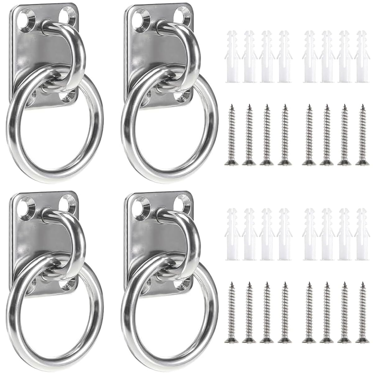 zhongko 36Pcs Tie Ring on Plate 30mm x 35mm, Pack Heavy Duty Stainless Steel Pad Eye Plate U Hooks, Horse Hay Net Ring, Ceiling Hooks with Screws, Decking Rope Fittings for Stable and Tethering