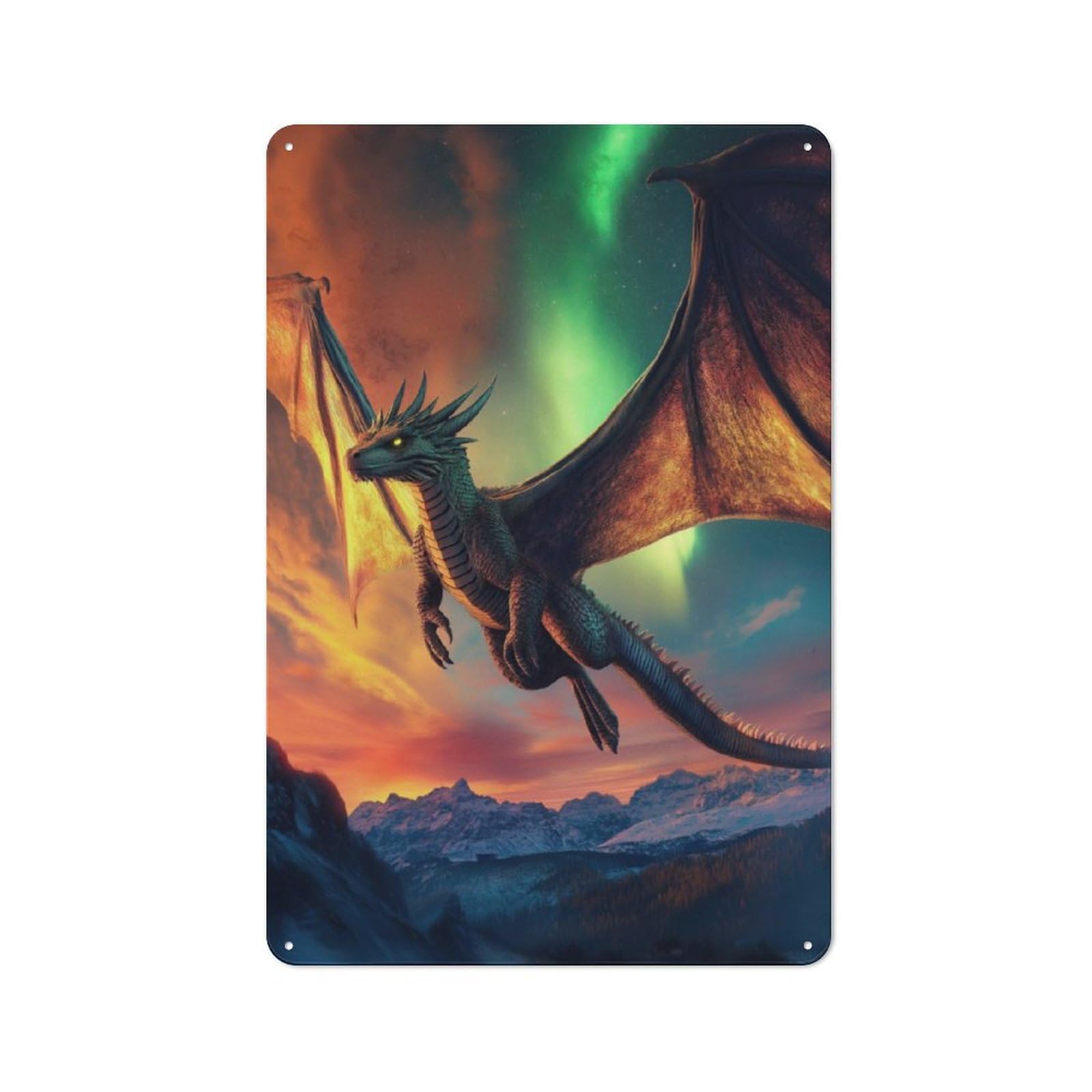 Junmoney Dragon Soaring At Sunset 30X20cm Vintage Metal Plaque With For Garage Or Workshop, A Christmas Gift For People Styling Garage And Workshop