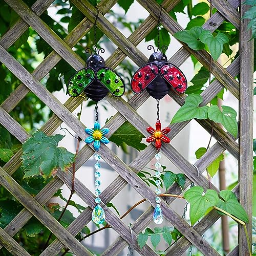 Yu Feng 19'' Crystal Garden Suncatcher Decor Set 2 Stained Glass Metal Ladybugs Window Hanging Crystal Prisms Suncatcher For Outdoors Rainbow Maker thumb #7