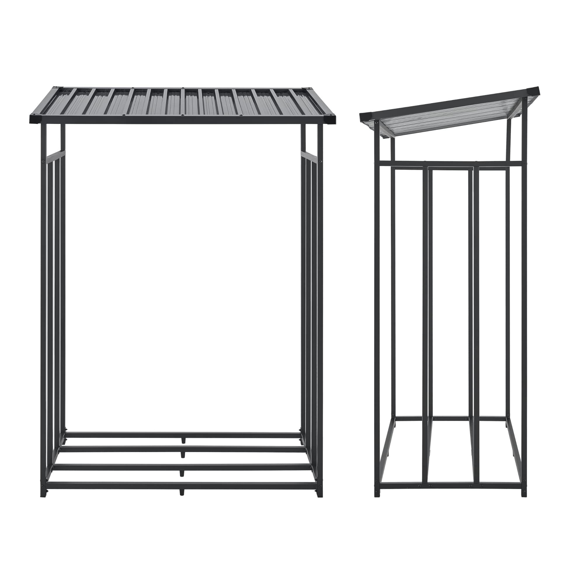 Casa.pro Abri-Bûches Couvert Housse Protection Support Bois de Chauffage Range-Bûches Stockage Extérieur Acier Galvanisé Laqué Polyester Métal Noir