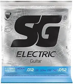 Encordoamento para Guitarra SG 012 - 052 Medium Wired + Palheta e 1ª mi