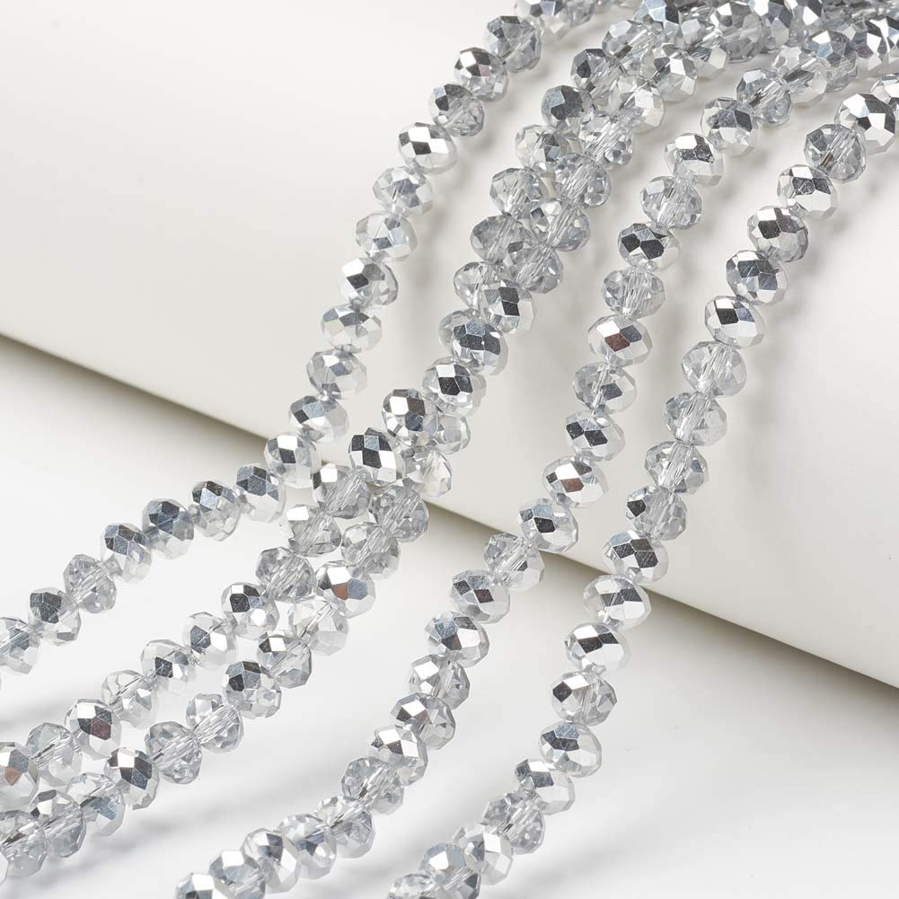 Cheriswelry 10 Strands Glass Bead Crystal Rondelle Spacer Faceted Bead for Jewellery Crafts Making, Clear 4mm