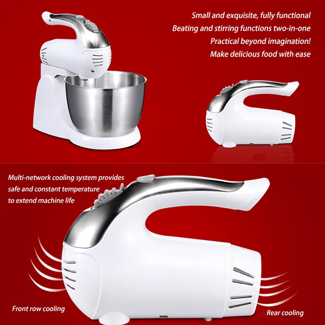 Batidora De Pie para Hornear, Batidora De Pie Eléctrica para Hornear, Batidora De Masa con Recipiente De 3 litros, Gancho para Masa, Batidor, Patas Antideslizantes, 5 Velocidades White