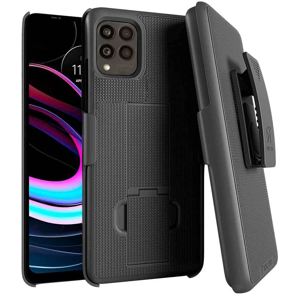 Rome Tech Belt Clip Phone Case for T-Mobile REVVL 6 Pro 5G 5.2" (2022) - Slim Heavy Duty Rugged Slide Hip Holster Cover with Kickstand Compatible with REVVL 6 Pro 5G - Black
