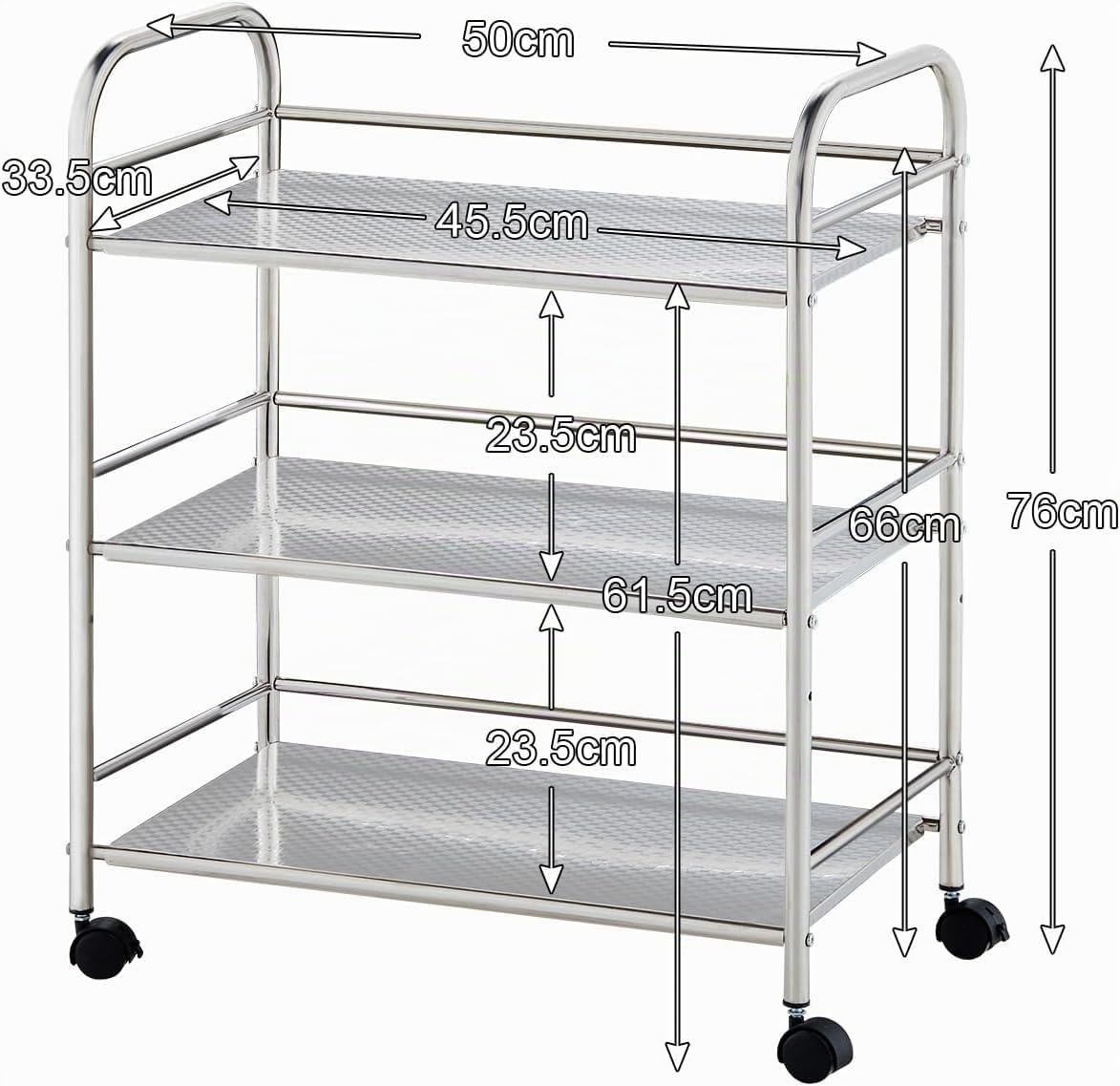 CLIPOP Chariot de Service en Acier Inoxydable avec 3 Niveaux - Capacité : 150 kg - Chariot de Cuisine avec roulettes - de Service - de Barbecue - pour l'extérieur, la Cuisine, Le (35 x 50 x 75cm)