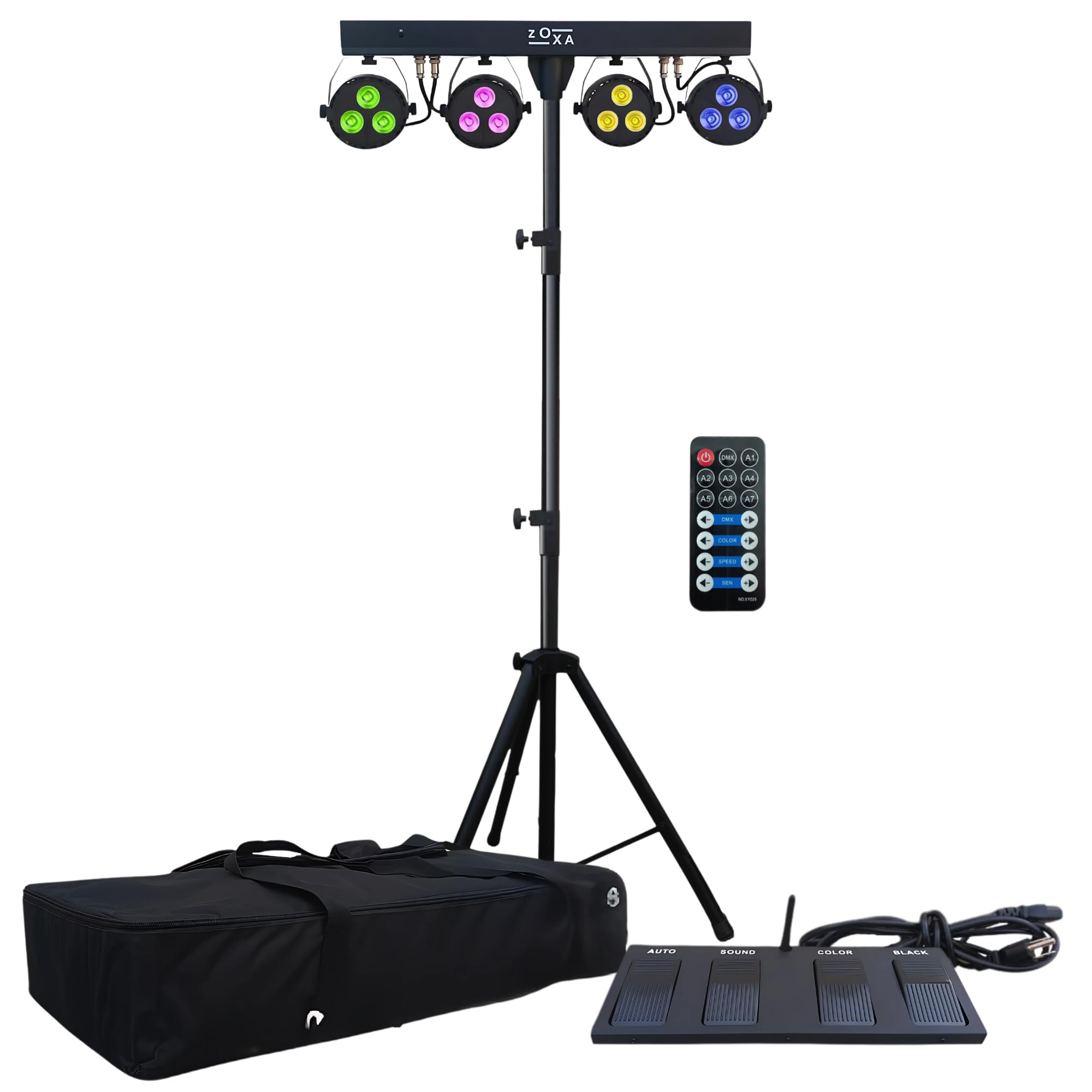 Zoxa DJ Stage Lights with Stand – LED Par Light with 4 Bar Gigbar, DMX LED, Sound-Activated Strobe – DJ Party Lights & DJ Lighting Packages for Parties, Events & Clubs – T-Bar Light Stand