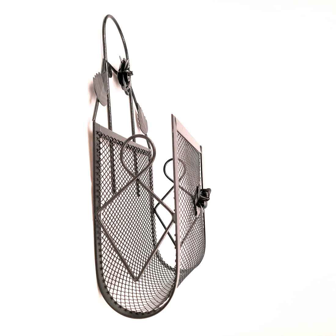 Magazine Holder Wall Mount - Black Iron Organizer -6 Magazine Holder Wall Mount - Black Iron Organizer -6