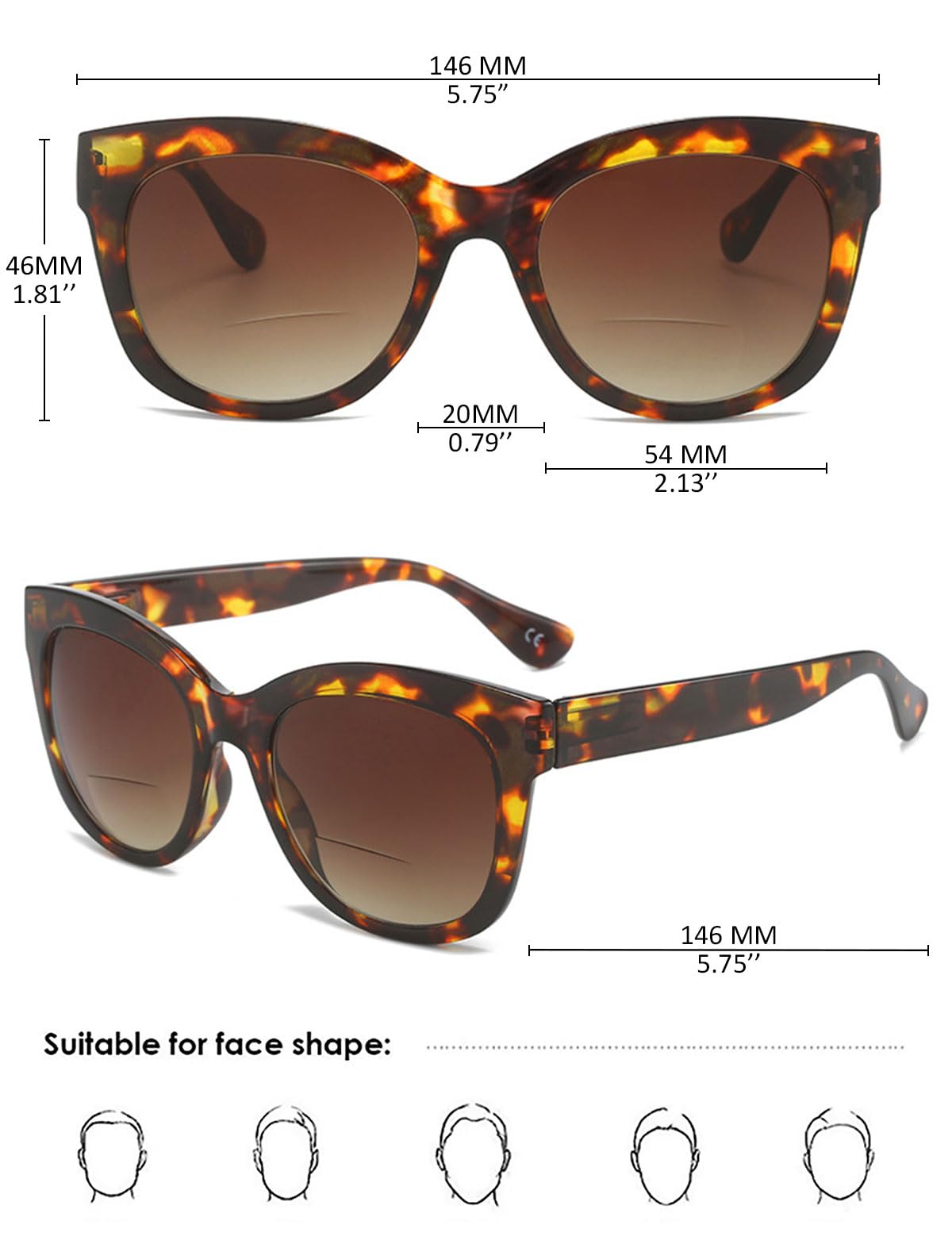 KOOSUFA Mode Bifokale Lesebrille mit Sonnenschutz Damen Progressive Sonnenbrille Lesesonnenbrille Blaulichtfilter Federscharnier Sonnenleser Outdoor Lesebrillen 1.0 1.5 2.0 2.5 3.0 3.5 4.0