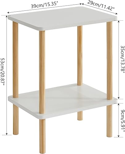 Miniatura 3 de IBUYKE Mesa auxiliar de 3 niveles, mesa auxiliar alta de madera maciza con estantes de almacenamiento, mesita de noche para sala de estar,