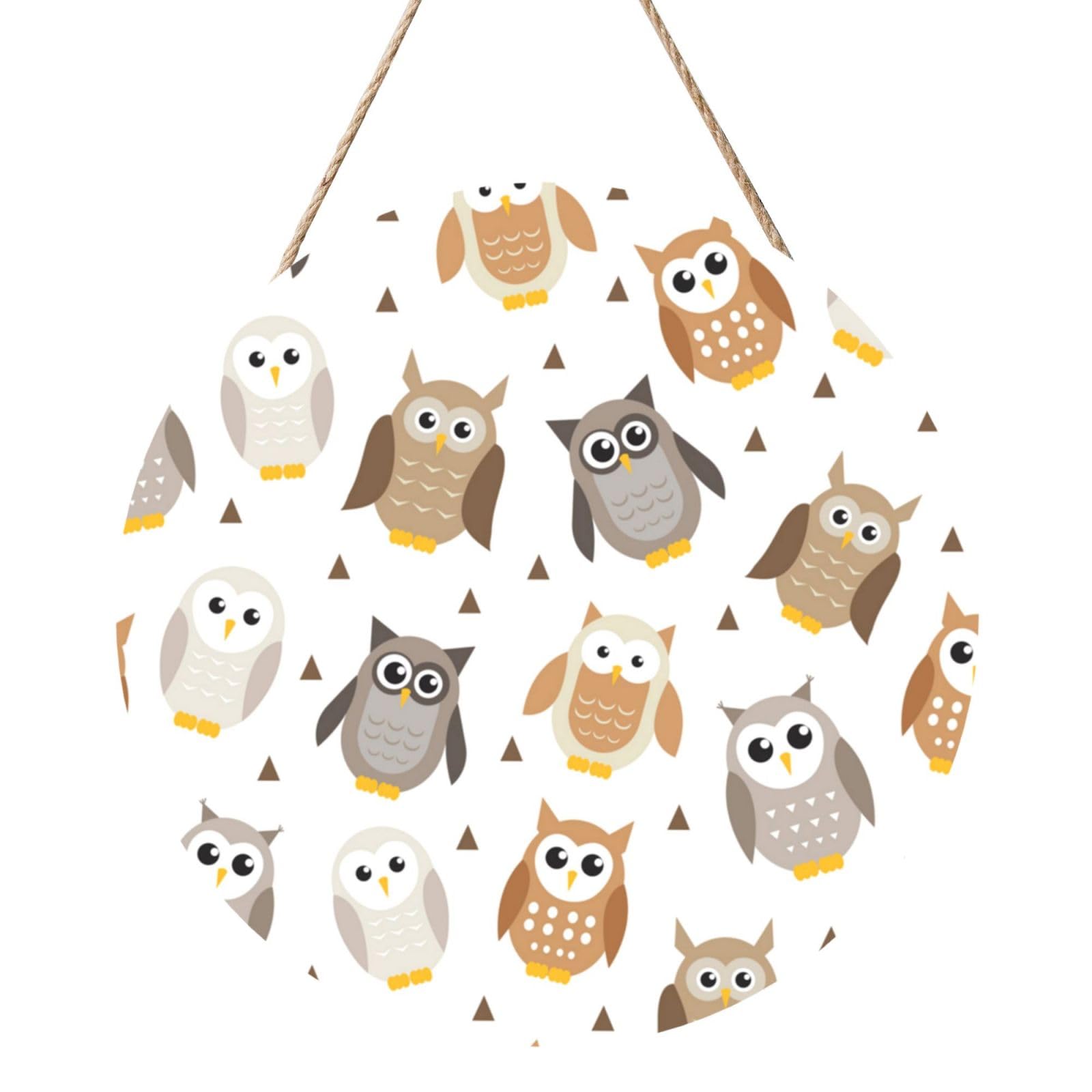 InOmak Cute Cartoon Owls, Round Wood Panel Painting 12 in, Wall Hanging Painting For Home