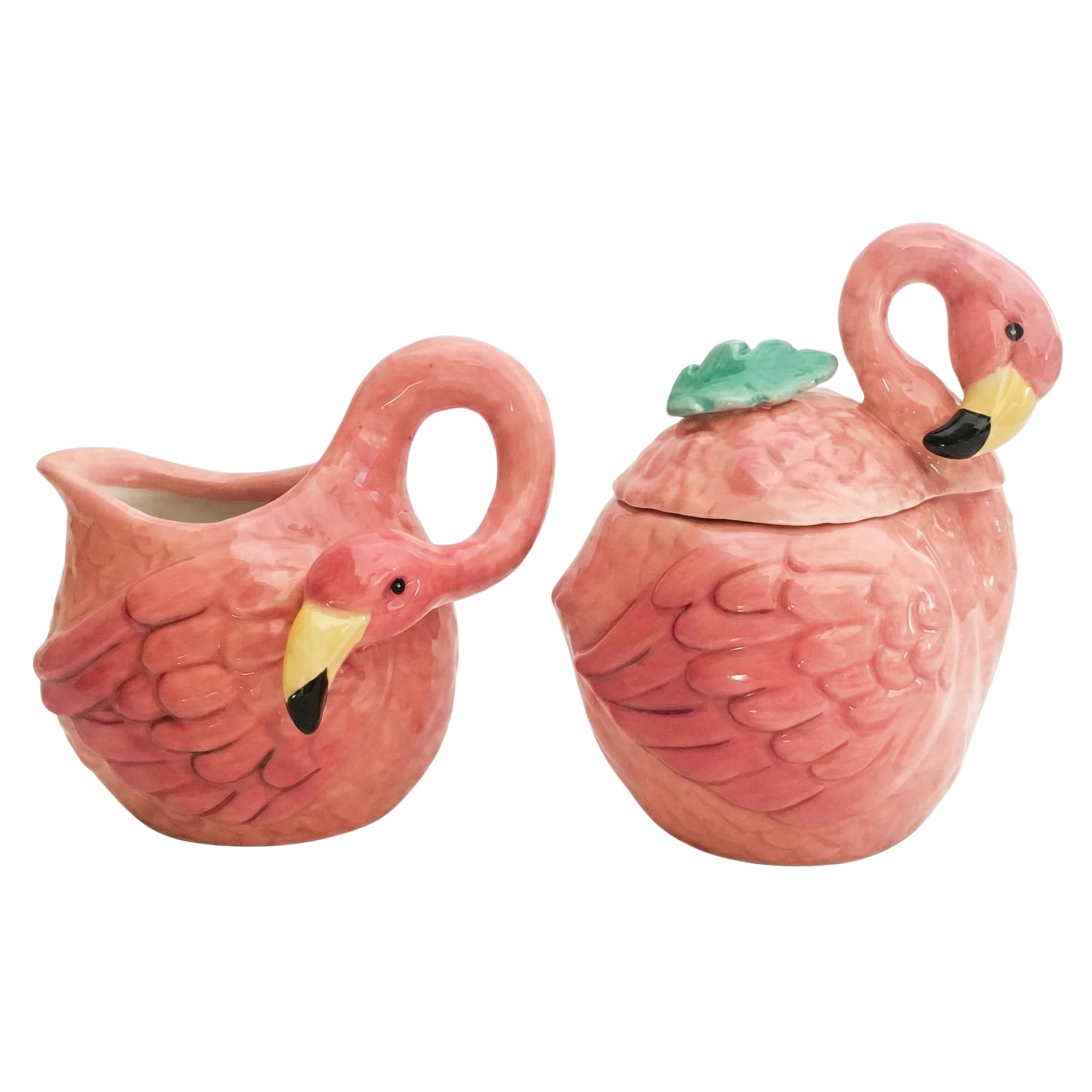 Blue Sky Clayworks Summer Fun Flamingo Sugar & Creamer Set, Ceramic, Sugar Bowl 4.5" x 4" x 5", Creamer 4.75" x 3.75" x 4", Tropical Brunch Cheer