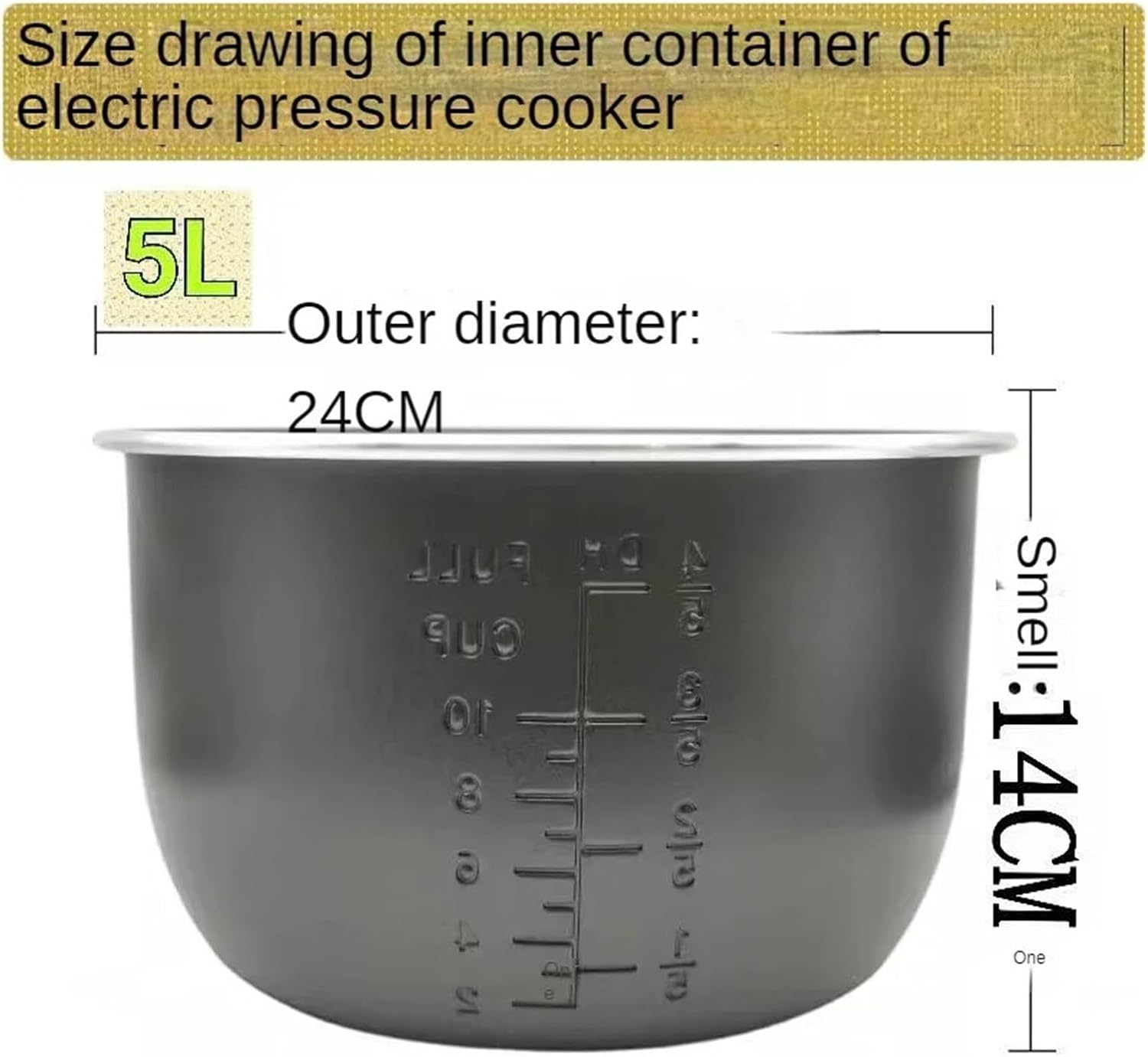 Pressure Cooker Food Grade Inner Pot (length 24 Cm, Height 14 Cm) Compatible With Polaris 0305