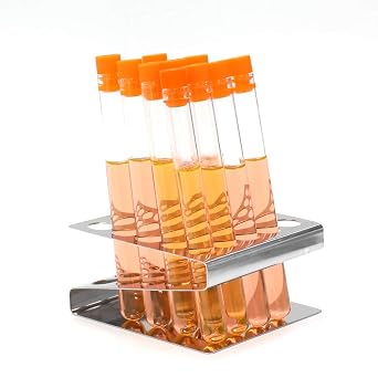 ULAB Scientific Test Tube with Tube Rack, Z Shape Stainless Steel Tube Rack, 10pcs of 16ml Cylindrical Glass Test Tubes with Flange stoppers, UTR1002
